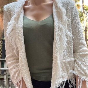 IRO Cream Textured Cardigan with Fringe